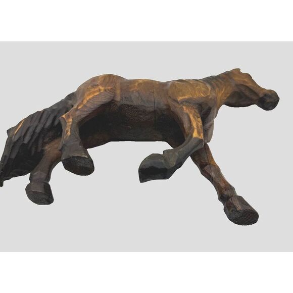 Vintage Folk Art Hand-Carved 11" Wooden Horse with glass eyes - Picture 7 of 8